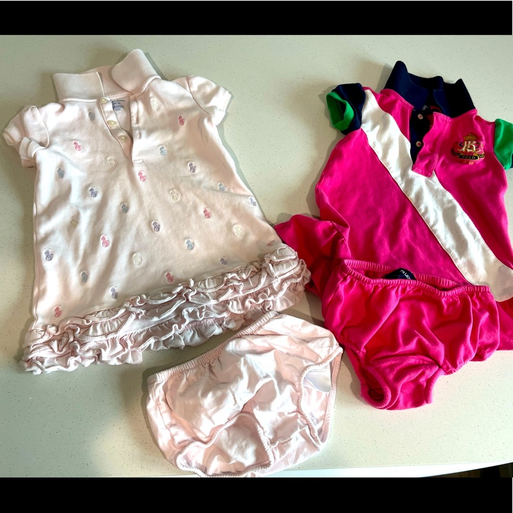 Polo Ralph Lauren Baby Girl Dress Set with Matching Diaper Covers 18-24 months